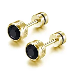 【数量限定】2個セット ブラック ファーストピアス 5ｍｍ レディース プレゼント おしゃれ 人気 キャッチ 両耳用 男女兼用 ジュエリー ネジ式 つけっぱなし (ゴールド) スタッドピアス サージカルステンレス 黒い石 ゴールド メンズピアス シンプル メン