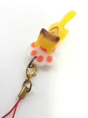 【現品限り！】ハンドメイド　手作り　手づくり　てづくり　レジン　アクセサリー　ストラップ　キーホルダー　ハートを背負ったネコ　ねこ　猫　肉球　黄色　イエロー