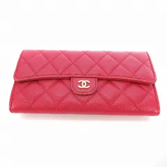 シャネル CHANEL マトラッセ キャビアスキン クラシック ロング フラップ ココマーク ゴールド金具 レザー 長財布 ピンク ウォレット