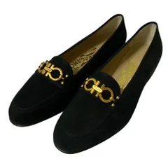 新品同様 Salvatore Ferragamo サルヴァトーレフェラガモ スエードレザー ガンチーニ パンプス ローファー 5.5D 約22.5cm ブラック レディース 古着 中古 USED