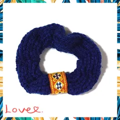 ハンドメイド 【シュシュ】 No.61　毛糸 ニット ネイビー