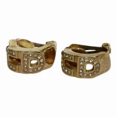 クリスチャンディオール Christian Dior イヤリング 両耳用 バネクリップ式 CDロゴ ラインストーン ゴールドカラー /KW ■GY13