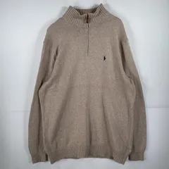 古着 ポロバイラルフローレン Polo by Ralph Lauren 長袖 ニット ハーフジップ トレーナー セーター ワンポイント 刺繍 大きいサイズ XL TALL  ベージュ メンズ