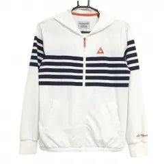 ★SALE価格★【美品】ルコック ジップパーカー 白×ネイビー 一部ボーダー ジャケット レディース M ゴルフウェア le coq sportif