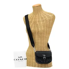 コーチ COACH アメリア スモール サドル バッグ デニム / ソフト ペブル レザー シグネチャー CQ167 ショルダーバッグ クロスボディ 斜め掛け 肩掛け ポシェット レディース シルバー / ブラック 正規品 美品 中古 mbl23005