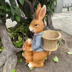 ガーデンオーナメント ラビット うさぎ ガーデンオブジェ 置物 おしゃれ かわいい インテリア 花瓶 植木鉢 樹脂製 庭園 庭 玄関 装飾用 cen3362