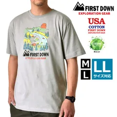 FIRST DOWN《フロントプリント：08グレー》新品 未使用 ファーストダウン 半袖Tシャツ USAコットン メンズ アウトドア フロントプリント バックプリント【C6P】【メール便2】 ファッション