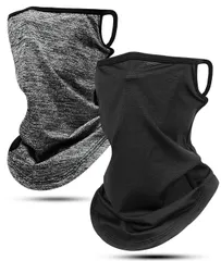 ブラック+ライトグレー [Andeor] 《2枚セット》フェイスカバー uvカット 夏用【UPF50+・接触冷感-5℃・付けていないような呼吸で楽】フェイスガード ネックガード 冷感 ネックウォーマー 耳かけ 日焼け防止 紫外線対策 防風 防塵 アウトドア ジ