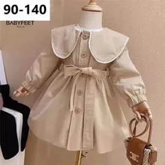 クーポンで10%OFF★ワンピースコート キッズ トレンチコート 襟付き アウター 羽織 長袖 子供服 子ども服 女の子 キッズ ガーリー 春 秋 無地 大人っぽい プリンセス お姫様 面接 発表会 セレモニー シンプル  裏地 KCFC100(90-140)