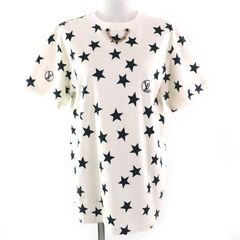 美品△LOUIS VUITTON ルイヴィトン 22AW 1AA9WZ コットン100％ LVロゴ スター チェーン クルーネック 半袖Ｔシャツ アイボリー ブラック S イタリア製 正規品 レディース