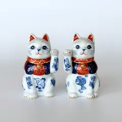 瀬戸焼　招き猫　ネイビー　ブチ　3号　2個セット　箱無し 瀬戸焼 招き猫 ネイビー ブチ 3号 2個セット 箱無し 瀬戸焼