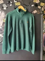 POLO RALPH LAUREN(ポロラルフローレン) アノラック ダークグリーン ハーフ ジップアップ ニット セーター L 95