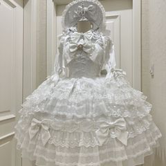 新品未使用 冬用 ロリータドレス JSK吊りスカート 多層レース＆リボン装飾 ドール風 甘ロリ 豪華デザイン 撮影会・推し活・イベント用 プレゼントにも最適