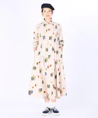 45R コットン ワンピース 花柄 Rボタン付き 美品 45R花柄ワンピース