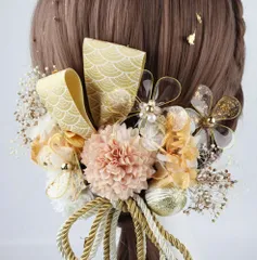 髪飾り 和装 金箔仕上げ 15点セット 成人式 水引 組紐 成人式 振袖 着物 和 ゴールドP_3