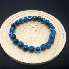 人気！・邪眼とブルータイガーアイのブレスレット☆魔除けと金運UPの最強お守りブレスレット。ワンランク上の邪眼（イーブルアイ）ブレスレット☆ナザールボンジュウ