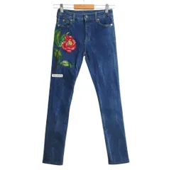 美品 GUCCI グッチ デニムパンツ ジーンズ ANIMALIUM 花柄刺繍 スキニー テーパード ストレッチ 470255 ブルー 青 サイズW23 レディースのサムネイル