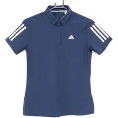 【美品】アディダス 半袖ポロシャツ ネイビー×ライトグレー 肩3ライン レディース L ゴルフウェア adidas