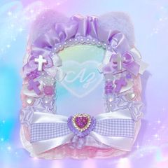 ねこみみトレカケースデコ໒꒱· ﾟB8 ラベンダーギンガム×リボン♡メイド〔No.52〕