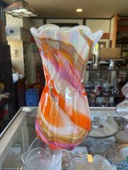 ARTGLASS 花瓶 花器 アートグラス オレンジ レトロ　昭和レトロ　レトロポップ　アンティーク　ヴィンテージ