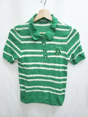 ◇ ⊂ ZARA ザラ メッシュ　ボーダー 半袖 ポロ　ニット サイズM グリーン レディース P  【1410230011919】