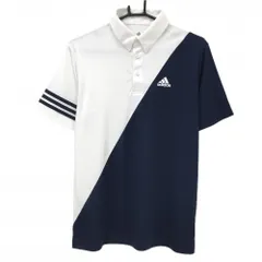 【美品】アディダス 半袖ポロシャツ 白×ネイビー 袖3ライン 胸元ロゴ メンズ L ゴルフウェア adidas