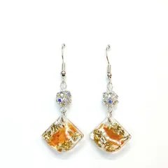 【ハンドメイド】UVレジン 扇形 オレンジ カジュアル ピアス 