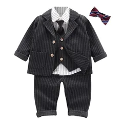 [しあわせ倉庫] ベビー フォーマル 6点セット 男の子 セットアップ スーツ ベスト シャツ 蝶ネクタイ ネクタイ 七五三 結婚式 子供服 春 秋 冬 (ブラック,80cm)