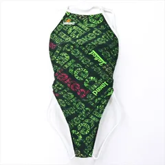 ●SE3Q49☆Jakedジャケッド競泳水着 フットマーク XLサイズ 大きいサイズ 白パイピング 黒緑 さらぴた  レディース 練習用水着 フィットネスジムプール ワンピース■