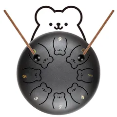 【数量限定】ハンドパンドラム ノートスチール 打楽器 音楽ブック ドラムスティック スチールタンドラム 指パッド 音符ステッカー ストレス軽減 ワイピングクロス キャリーバッグ付き 熊デザイン 多用途 ハンドパン子供 8音 楽器 音楽療法 6インチ 音楽教育