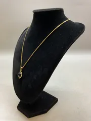 SN338 オニキス？ 黒水晶？ ペンダント ひし形 ブラック ネックレス 首周り 43cm 重さ 5.7g