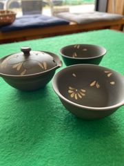 常滑焼　玉露搾り出し急須セット　焼メ唐草ミニ天ろ