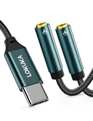 【特売】LOKUKA usb c イヤホンジャック 二股 4極 分岐 分配 マイク機能搭載 ボイスチャット DAC搭載 ハイレゾ対応 音楽再生 音声通話 音量調節 type c 機器用 2人用 28cm LC3