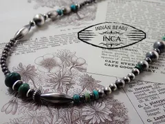インディアンジュエリー ターコイズ ビーズ ネックレス シルバー925 チェーン ナバホパール アシンメトリー INCA　 inca-asin-tq