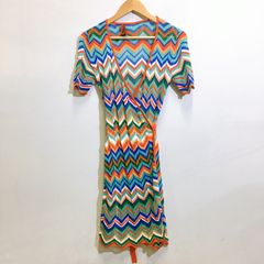 MISSONI ミッソーニ ジグザグ ボーダー ワンピース 半袖 ロング カーディガン 巻きスカート 浴衣風 カラフル レディース サイズ6