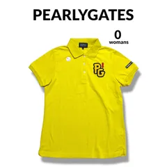 レディース 美品 PEARLYGATES 半袖 鹿の子 ポロシャツ サイズ0 イエロー ワッペン 刺繍 ゴルフウェア トップス パーリーゲイツ