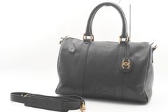 CHANEL シャネル ヴィンテージ ココマーク 2way ボストンバッグ 旅行バッグ キャビアスキン ブラック ゴールド金具 ユニセックス レディース メンズ【期間限定販売】（242）
