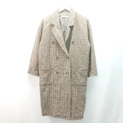■ A.G.PLUS Park Ave ダブルボタン チェック柄 起毛 裏地 秋冬物 シンプル 長袖 コート サイズF ブラウン レディース E  【1309250001621】