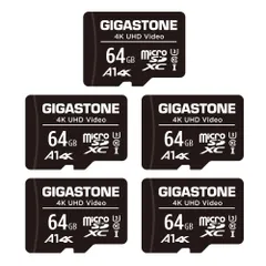 64GB Full HD 5-Pack Gigastone マイクロsdカード 64GB 5個セット, SDアダプタ付き, 4K UHD ビデオ 撮影, 90MB/S, MicroSDXC UHS-I A1 U3 C10