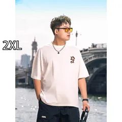 [2XL ]秋冬 コーデ メンズ  服 シンプル ファッション オシャレ 大人 かっこいい 大きいサイズ ストリート 紳士服 アメリカン レトロ ラウンドネック 半袖 T シャツ プリント カジュアル コットン