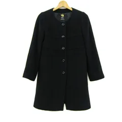 イネド ノーカラーコート ウールコート アウター アンゴラ混 日本製 レディース 7サイズ ブラック INED 【中古】