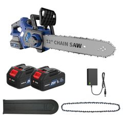 NANWEI チェーンソー充電式 12インチ ダイヤル給油式 工具レス調整 電動チェーンソー ブラシレスモーター 4.0ahバッテリー2個 電動のこぎり 軽量 伐採・枝払い・枝打ち・薪作り・庭木の剪定 電動ノコギリ 収納ケース マキタ18Vバッテリー対応