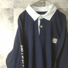 ビンテージ長袖ポロシャツ☆　USA古着　ネイビー　ワンポイント　L　C26