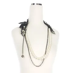 ランバン LANVIN レースコンビ パールネックレス ペンダント アクセサリー オフホワイト/ブラック 黒 白のサムネイル