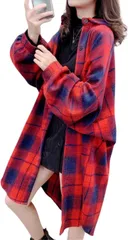 FAAMEE(フェイミー) オーバーサイズ 厚手シャツ アウター 長袖 秋 レディース フリーサイズ チェック ロング ゆったり おしゃれ 羽織り( レッド,  Free Size)