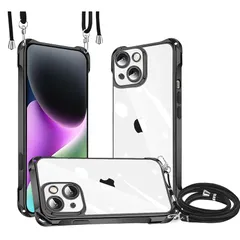 iPhone 15 Plus 用 ケース クリア ショルダー iphone15 plus スマホケース アイフォン 15 Plus カバー 肩掛け 斜めかけ 縄掛けケース 新型韓国 透明 薄型 軽量 TPU メッキ加工 携帯 ケース 紐付き 斜めがけ 織り