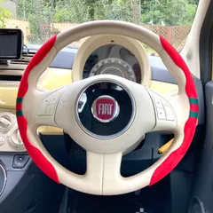 No.560 FIAT500 ステアリングカバー　レッド　訳ありのサムネイル