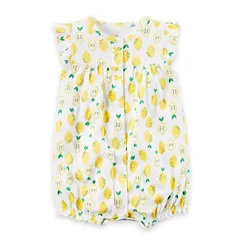 ベビー 女の子柄 半袖 ロンパース 前開き コットン 60 70 80 90 【rpg-071 レモン】