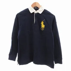 ポロ バイ ラルフローレン Polo by Ralph Lauren ラグビーシャツ ラガーシャツ ロゴ 刺繍 エルボーパッチ 長袖 160 紺 ネイビー /VU◇ 0221