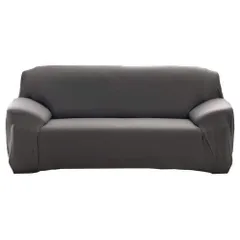 新品 HomeFirst ソファーカバー 2人掛け 肘付き 無地 縦横弾力 ストレッチ フィットタイプ 肘付き 滑り止め 伸縮素材 キズ防止 防塵 ソファー保護 洗える 清潔簡単 超便利（グレー、クッションカバー付き)